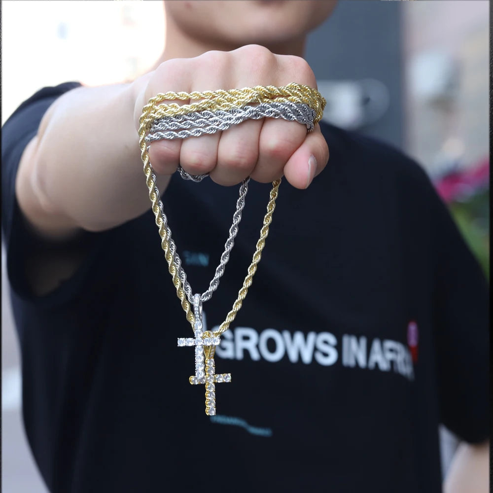 Men Women Hip Hop Cross Pendant Necklace 