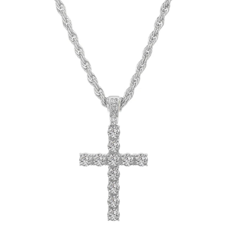 Men Women Hip Hop Cross Pendant Necklace 