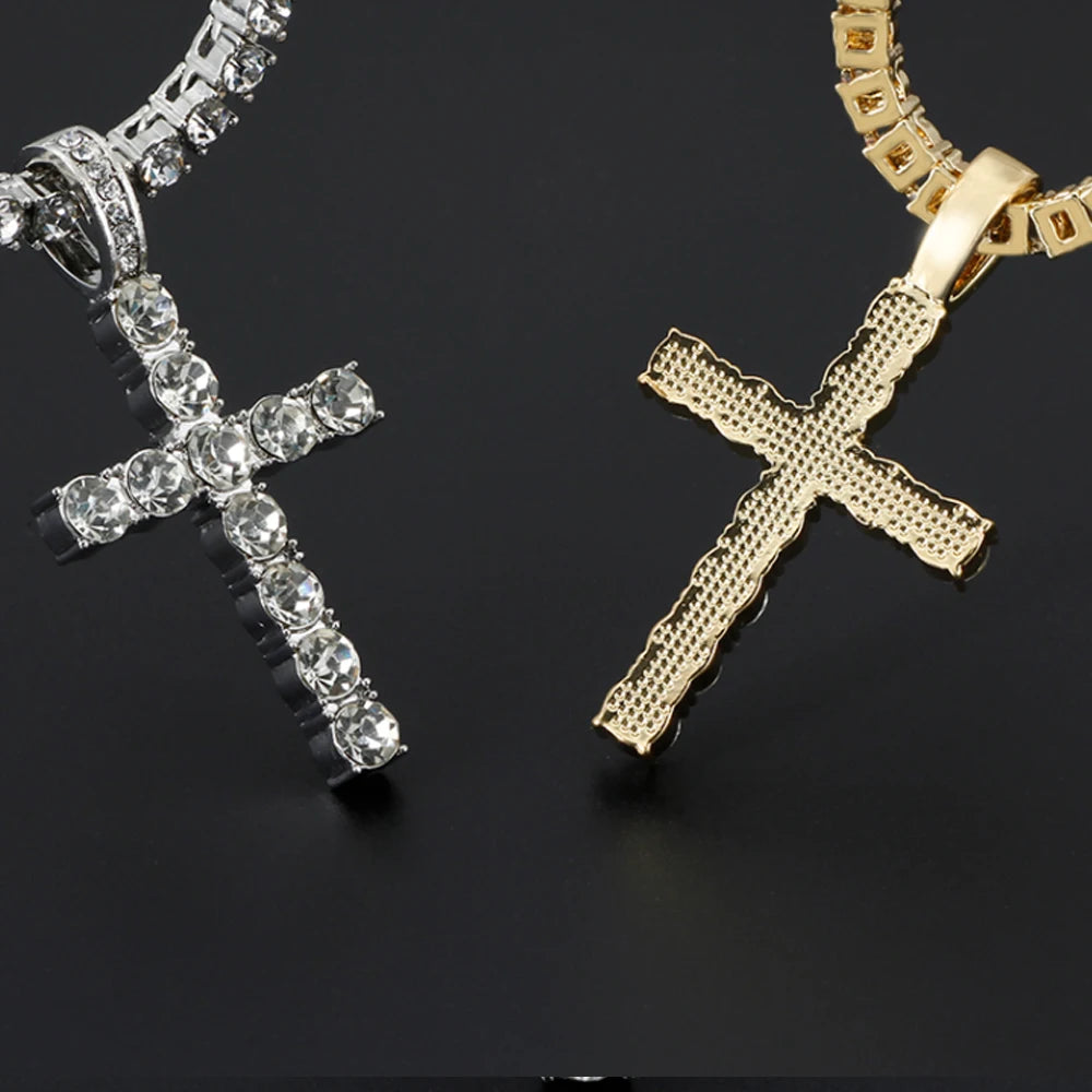 Men Women Hip Hop Cross Pendant Necklace 