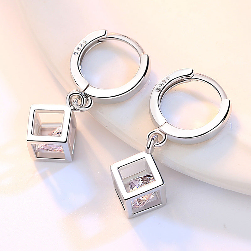 Women Fashion Cube Love Window Cube Sugar Earrings