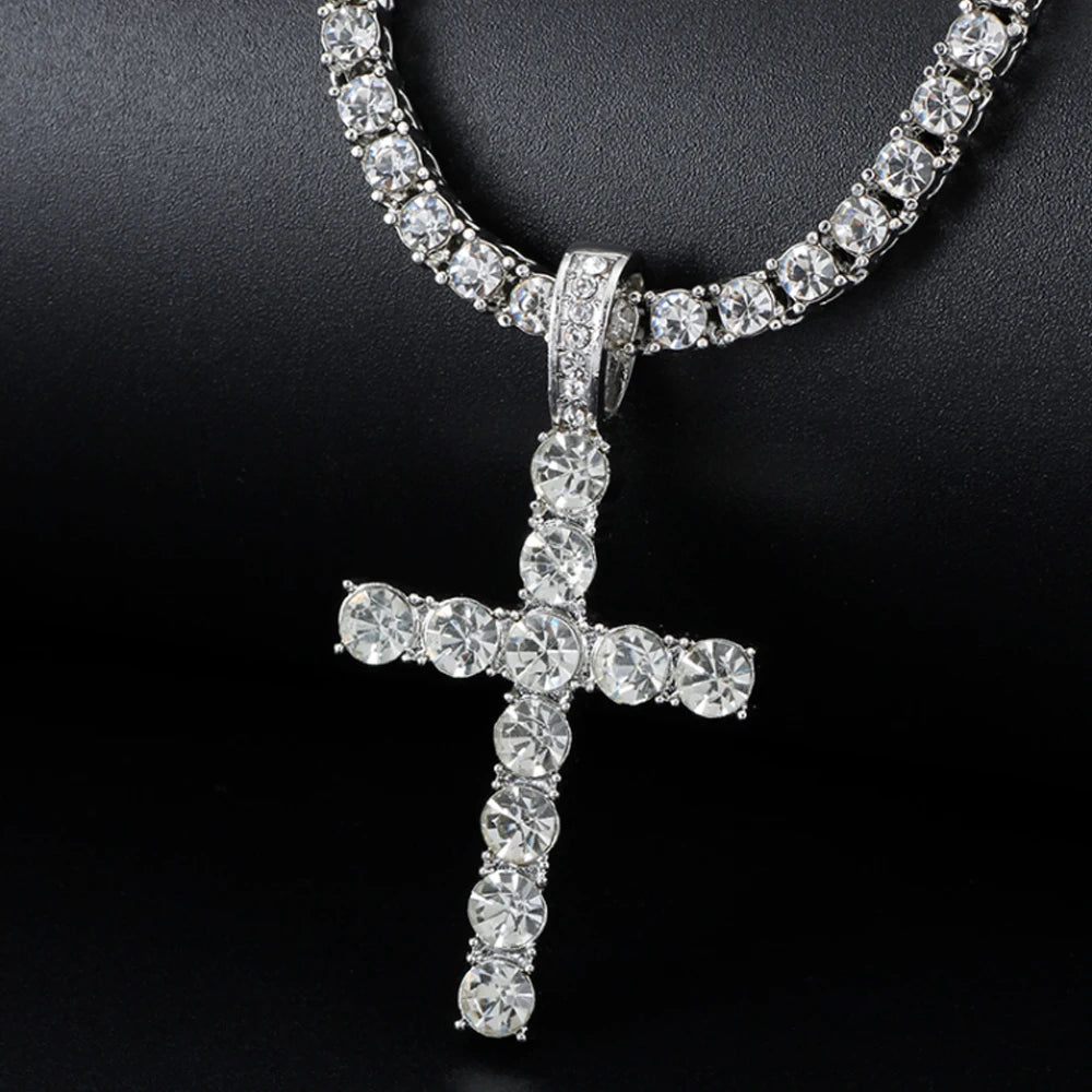 Men Women Hip Hop Cross Pendant Necklace 