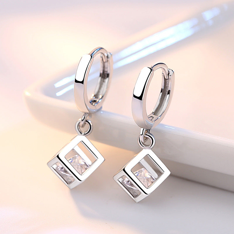 Women Fashion Cube Love Window Cube Sugar Earrings