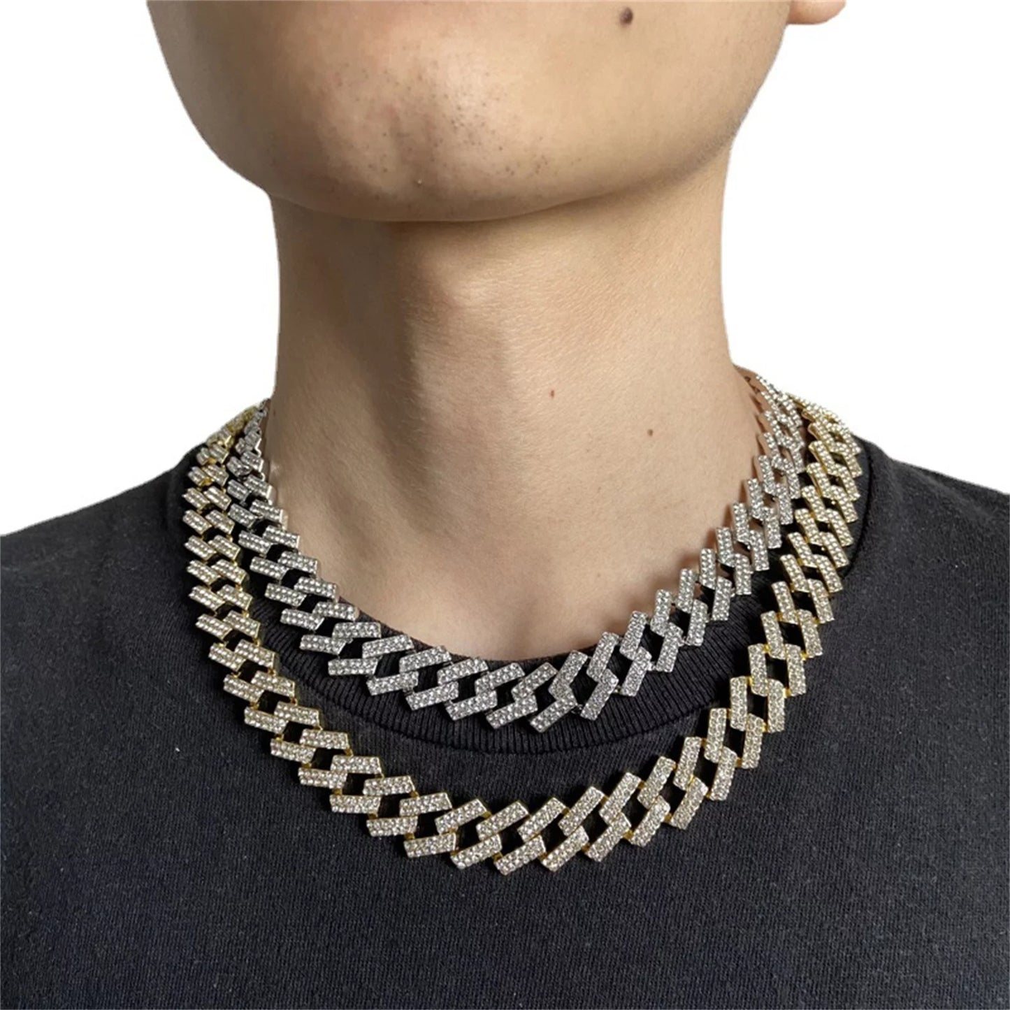 2 Pieces Cuban Link Chain Necklace and Bracelet Hip Hop Jewelry 