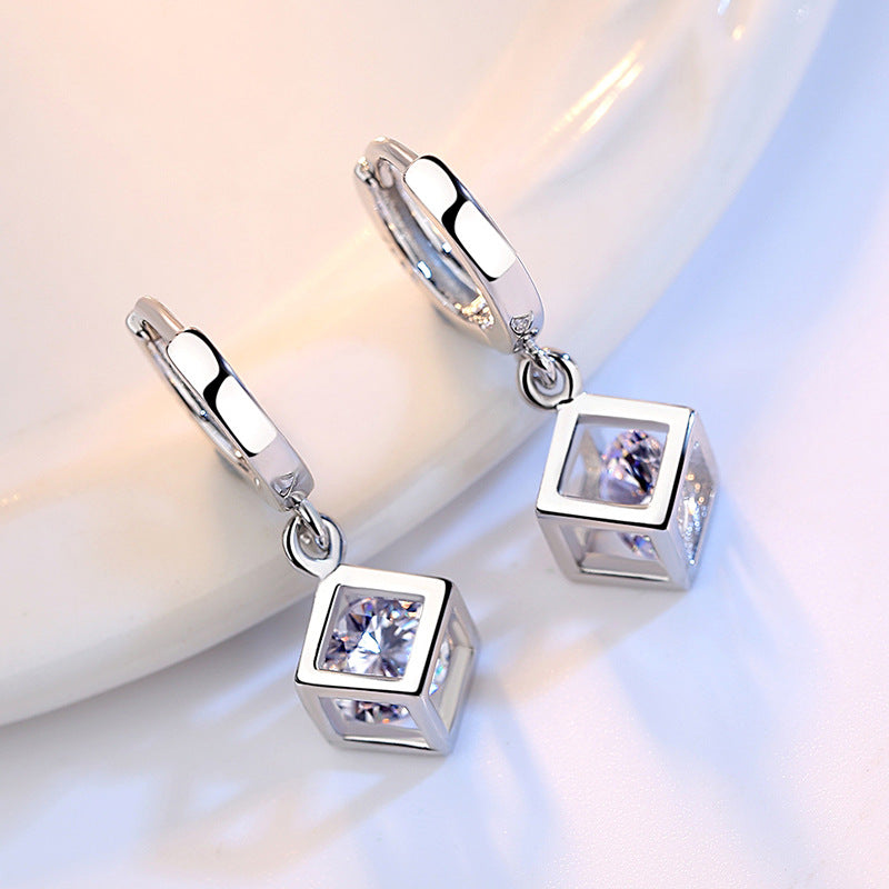 Women Fashion Cube Love Window Cube Sugar Earrings